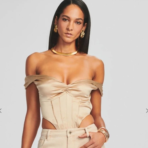 Retrofete Tops - NEW Retrofete Rozik Silk Champagne Bodysuit